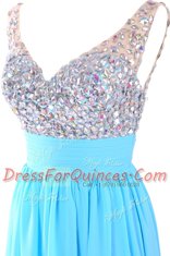 Classical Floor Length Column/Sheath Sleeveless Aqua Blue Evening Dress Zipper
