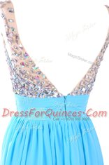 Classical Floor Length Column/Sheath Sleeveless Aqua Blue Evening Dress Zipper