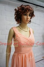 Top Selling Peach Sleeveless Knee Length Ruching Lace Up