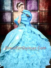 Baby Blue Sleeveless Embroidery and Ruffles Floor Length Ball Gown Prom Dress