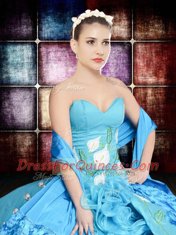 Baby Blue Sleeveless Embroidery and Ruffles Floor Length Ball Gown Prom Dress