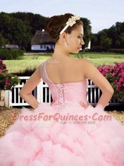 Cute One Shoulder Floor Length Ball Gowns Sleeveless Baby Pink Vestidos de Quinceanera Lace Up