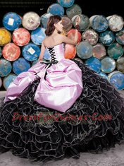 Black Ball Gowns Beading and Ruffles and Pick Ups Vestidos de Quinceanera Lace Up Organza Sleeveless Floor Length