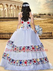 Beading and Lace and Embroidery Quinceanera Dress White Lace Up Sleeveless Floor Length