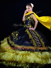 Off the Shoulder Sleeveless Beading and Embroidery and Ruffled Layers Lace Up Quince Ball Gowns