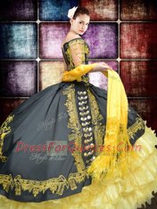 Off the Shoulder Sleeveless Beading and Embroidery and Ruffled Layers Lace Up Quince Ball Gowns
