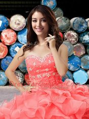 Inexpensive Sleeveless Beading and Ruffles Lace Up Quinceanera Dress