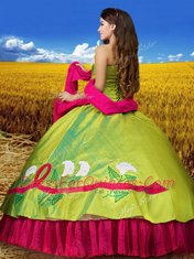 Great Taffeta Sweetheart Sleeveless Lace Up Embroidery Sweet 16 Dresses in Olive Green