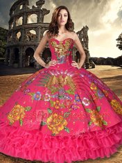 Sleeveless Lace Up Floor Length Embroidery and Ruffled Layers 15th Birthday Dress