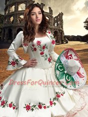 Fabulous Floor Length White 15th Birthday Dress Organza and Taffeta Sleeveless Embroidery and Ruffles