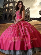 Sweetheart Sleeveless Lace Up Quince Ball Gowns Hot Pink Taffeta