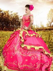 Floor Length Fuchsia Sweet 16 Dress Off The Shoulder Sleeveless Lace Up