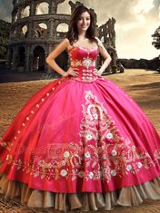 Most Popular Sleeveless Floor Length Beading and Embroidery Lace Up Quinceanera Gown with Hot Pink