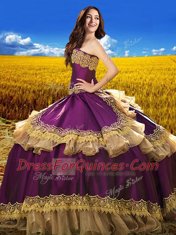 Delicate Taffeta Sweetheart Sleeveless Lace Up Beading and Embroidery Sweet 16 Dress in Purple