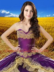 Delicate Taffeta Sweetheart Sleeveless Lace Up Beading and Embroidery Sweet 16 Dress in Purple