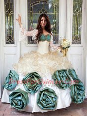 Amazing Sleeveless Lace Up Floor Length Beading and Ruffles and Hand Made Flower Quinceanera Gown