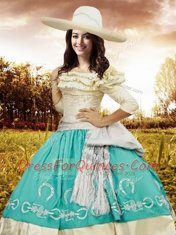 Sexy Off the Shoulder Ruffled Floor Length Ball Gowns Half Sleeves Multi-color 15 Quinceanera Dress Lace Up