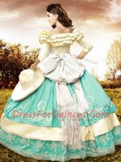Sexy Off the Shoulder Ruffled Floor Length Ball Gowns Half Sleeves Multi-color 15 Quinceanera Dress Lace Up