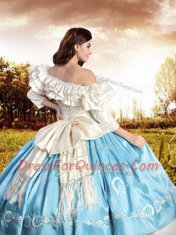 Sexy Off the Shoulder Ruffled Floor Length Ball Gowns Half Sleeves Multi-color 15 Quinceanera Dress Lace Up