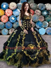 Spectacular Black Lace Up Sweetheart Beading and Embroidery and Ruffles Quinceanera Dress Organza and Taffeta Sleeveless
