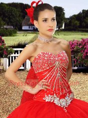 Sexy Sweetheart Sleeveless Tulle Sweet 16 Dress Beading and Lace Watteau Train Lace Up