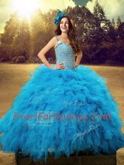 Straps Sleeveless Lace Up 15th Birthday Dress Baby Blue Tulle