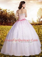 Flare White Ball Gowns Tulle Sweetheart Sleeveless Beading Floor Length Lace Up 15th Birthday Dress