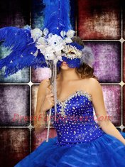 Eye-catching Floor Length Lace Up Ball Gown Prom Dress Royal Blue for Military Ball and Sweet 16 and Quinceanera with Beading and Ruffled Layers