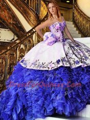 Ball Gowns Ball Gown Prom Dress Blue And White Sweetheart Organza Sleeveless Floor Length Lace Up