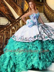 Custom Designed Sweetheart Sleeveless Organza Ball Gown Prom Dress Appliques and Embroidery Lace Up