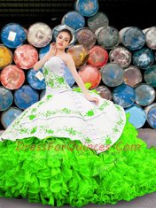 Decent Sleeveless Lace Up Floor Length Appliques and Embroidery and Ruffles Sweet 16 Quinceanera Dress