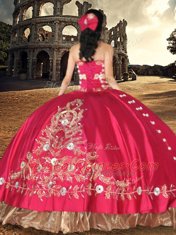 Fashion Fuchsia Satin Lace Up Quinceanera Dresses Sleeveless Floor Length Embroidery