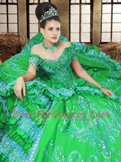 Off the Shoulder Embroidery Quince Ball Gowns Lace Up Sleeveless Floor Length