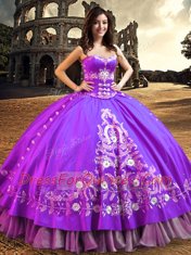 Chic Purple Lace Up 15 Quinceanera Dress Embroidery Sleeveless Floor Length