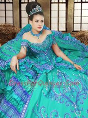 Admirable Ball Gowns 15 Quinceanera Dress Turquoise Off The Shoulder Satin Sleeveless Floor Length Lace Up