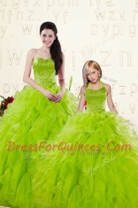 Designer Yellow Green Organza Lace Up Sweet 16 Dresses Sleeveless Floor Length Beading and Ruffles