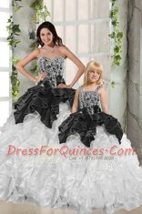 White and Black Lace Up Sweetheart Beading and Ruffles Quinceanera Gowns Organza Sleeveless