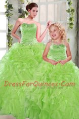 Simple Lace Up Strapless Beading and Ruffles Quinceanera Gowns Organza Sleeveless
