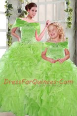 Simple Lace Up Strapless Beading and Ruffles Quinceanera Gowns Organza Sleeveless