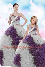 White And Purple Quinceanera Gowns Military Ball and Sweet 16 and Quinceanera and For with Beading and Sequins Strapless Sleeveless Lace Up