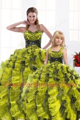 Custom Design Yellow Green Lace Up Sweetheart Beading and Appliques and Ruffles Quinceanera Dresses Organza Sleeveless