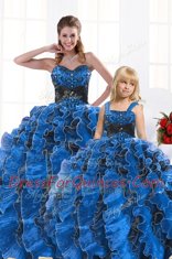 Extravagant Royal Blue Lace Up Quinceanera Dresses Beading and Appliques and Ruffles Sleeveless Floor Length