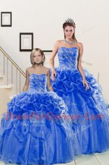 Clearance Blue Organza Lace Up Sweetheart Sleeveless Floor Length Sweet 16 Quinceanera Dress Beading and Pick Ups