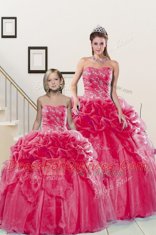 Coral Red Sweetheart Neckline Beading and Pick Ups Quinceanera Gown Sleeveless Lace Up