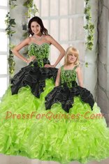 Green Sweetheart Lace Up Beading and Ruffles 15th Birthday Dress Sleeveless