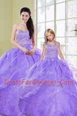 Trendy Sleeveless Floor Length Beading Lace Up Quinceanera Dress with Lavender