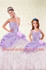 Fine Beading and Ruffled Layers and Hand Made Flower Quinceanera Gowns Purple Lace Up Sleeveless Floor Length