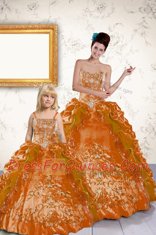 Free and Easy Orange Lace Up 15 Quinceanera Dress Beading and Embroidery and Pick Ups Sleeveless Floor Length