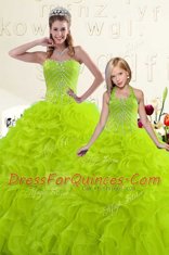Gorgeous Yellow Green Sleeveless Organza Lace Up Ball Gown Prom Dress for Military Ball and Sweet 16 and Quinceanera