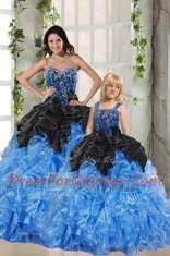 New Arrival Ball Gowns Quinceanera Gown Black and Blue Sweetheart Organza Sleeveless Floor Length Lace Up